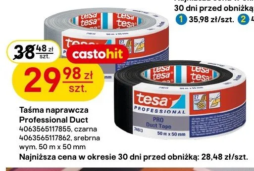 Taśma naprawcza tesa Professional Duct czarna wym. 50m x 50mm promocja w Castorama