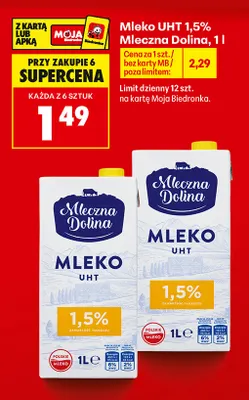 Mleko UHT Mleczna Dolina 1,5% promocja w Biedronka