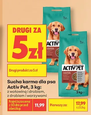 Sucha karma dla psa Activ Pet z wołowiną i drobiem promocja w Biedronka
