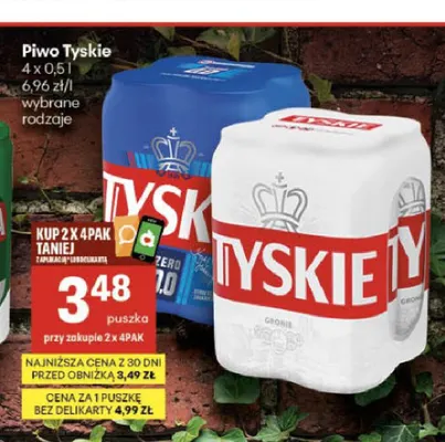 Piwo bezalkoholowe Tyskie 4-pak promocja w Delikatesy Centrum