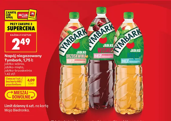 Napój niegazowany Tymbark jabłko-wiśnia promocja w Biedronka