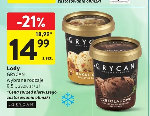 Lody bakaliowe Grycan promocja w Intermarche