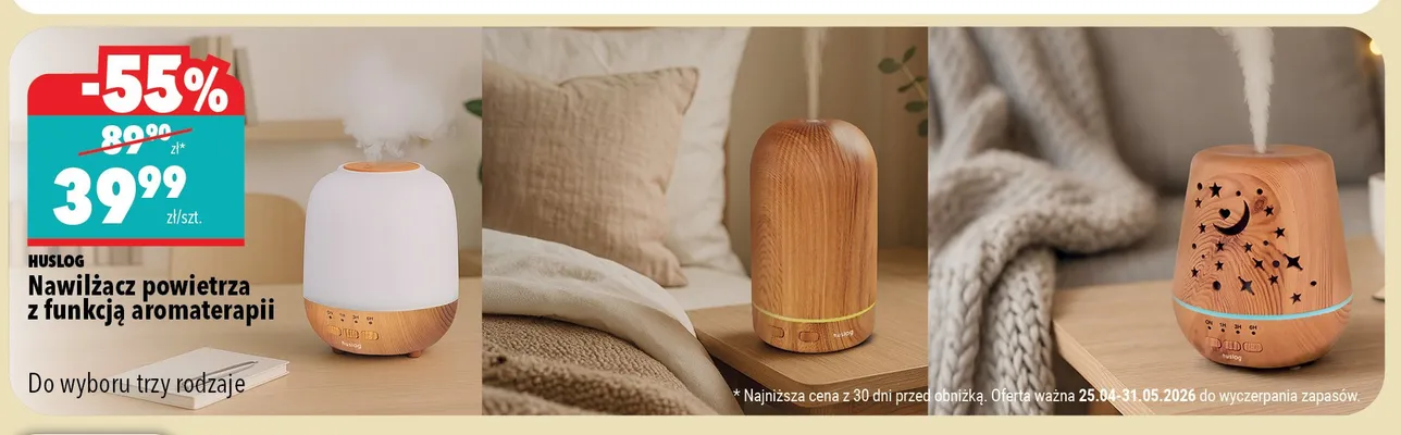 Nawilżacz powietrza Huslog z funkcją aromaterapii promocja w Biedronka Home