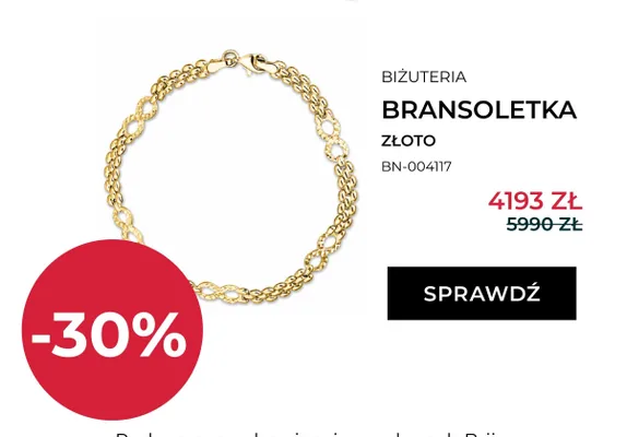 Bransoletka złota pr. 333 promocja w Briju