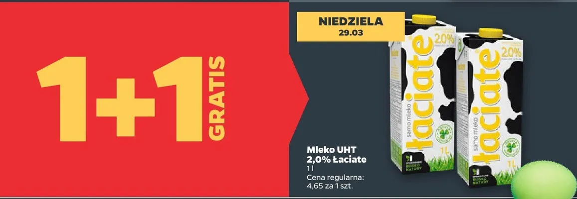 Mleko UHT 2,0% Łaciate 1+1 GRATIS promocja w Netto