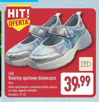 Baleriny sportowe dziewczęce L & D promocja w Aldi