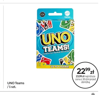 Gra karciana UNO Teams Mattel Games promocja w Empik