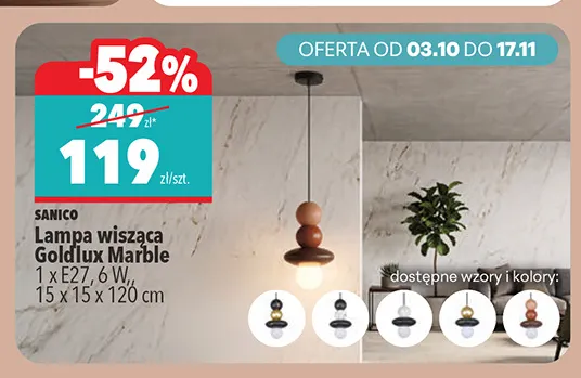 Lampa wisząca GoldLux Marble Sanico promocja w Biedronka