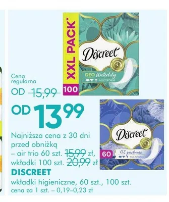 Wkładki higieniczne Discreet 100-pak promocja w Super-Pharm
