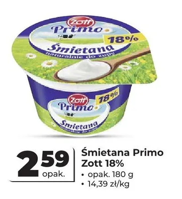 Śmietana Primo Zott 18% promocja w Odido