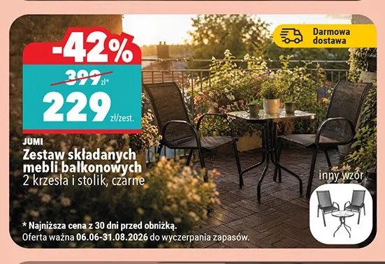 Zestaw składanych mebli balkonowych Jumi promocja w Biedronka