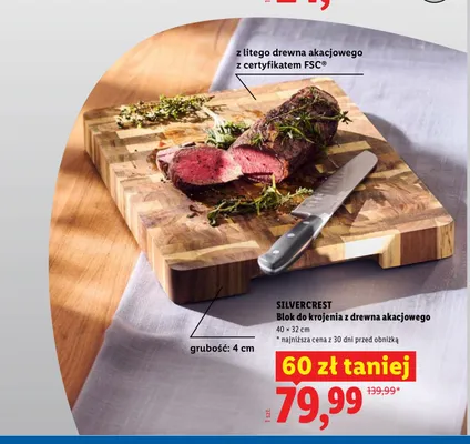 Blok do krojenia z drewna akacjowego Silvercrest promocja w Lidl
