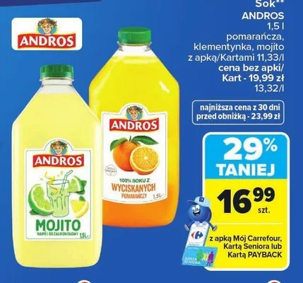 Sok klementynka Andros promocja w Carrefour Market