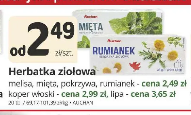 Herbatka ziołowa mięta Auchan promocja w Marketvita
