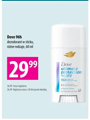 Dezodorant w sticku Dove Ultimate Protection +Care Original Clean promocja w Hebe