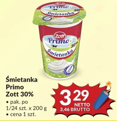Śmietanka Primo Zott 30% promocja w Makro