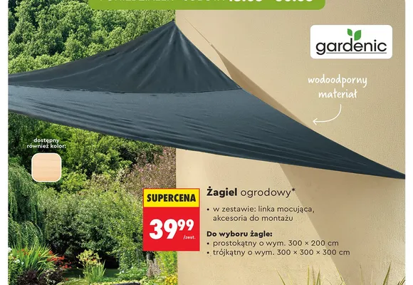 Żagiel ogrodowy trójkątny Gardenic 300x300x300cm promocja w Biedronka