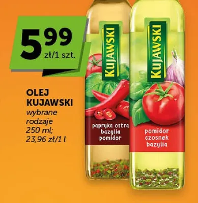 Olej rzepakowy Kujawski papryka ostra bazylia pomidor promocja w Groszek