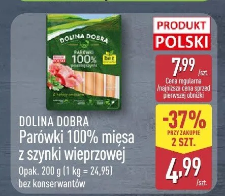 Parowki 100% mięsa z szynki wieprzowej promocja w Aldi