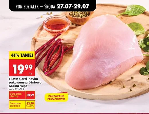 Filet z piersi indyka pakowany próżniowo Kraina Mięs promocja w Biedronka