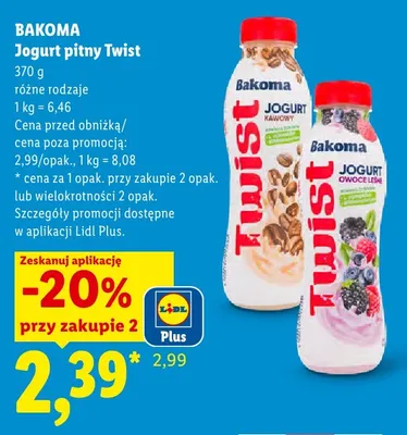 Jogurt pitny Bakoma Twist kawowy promocja w Lidl