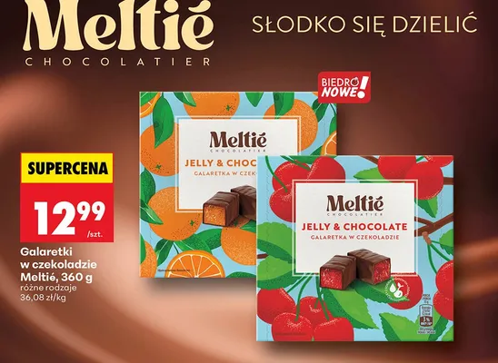 Galaretki w czekoladzie Meltie Jelly & Choc, różne rodzaje promocja w Biedronka