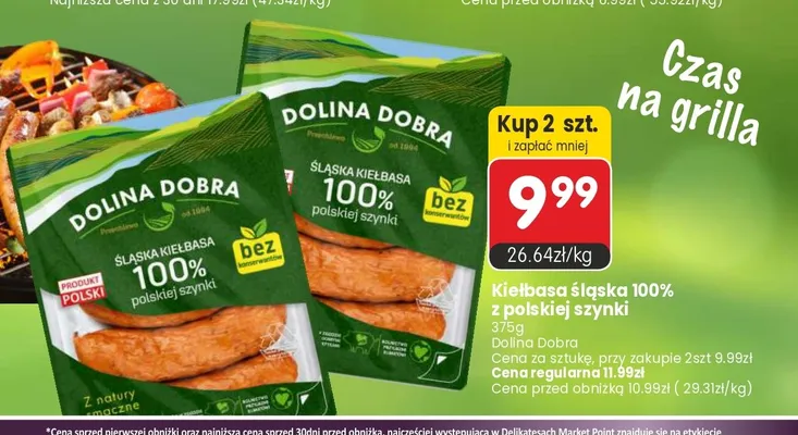 Kiełbasa śląska 100% z polskiej szynki Dolina Dobra promocja w Market Point