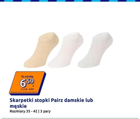 Skarpetki stopki Pairz męskie 3-pak promocja w Action