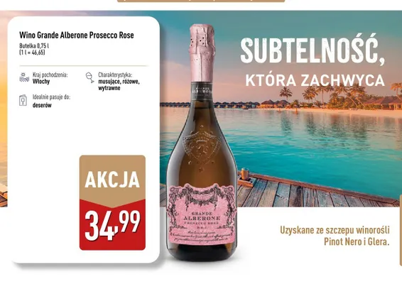 Wino Grande Alberone Prosecco Rose promocja w Aldi