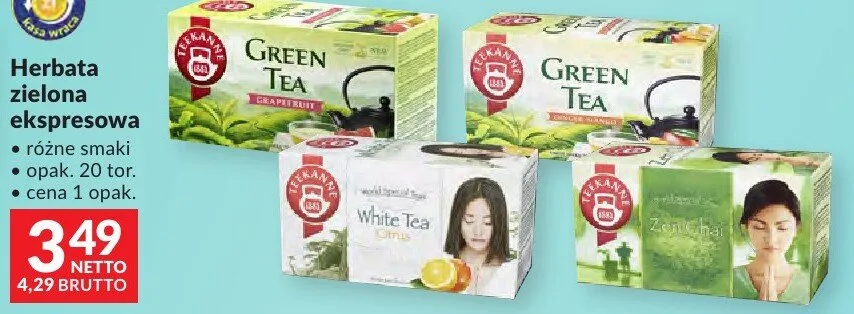 Herbata zielona ekspresowa Teekanne różne smaki opak. 20 tor. promocja w Makro