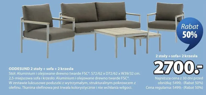 Zestaw mebli ogrodowych Oddesund 2 stoły + sofa + 2 krzesła promocja w Jysk