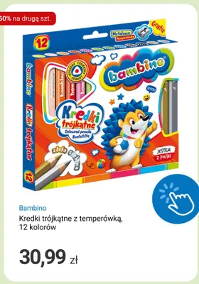 Kredki trójkątne z temperówką Bambino 12 kolorów promocja w Smyk