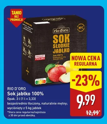 Sok jabłko Rio D'oro 100% promocja w Aldi