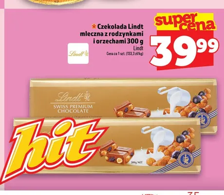 Czekolada Lindt mleczna z rodzynkami i orzechami promocja w TOPAZ