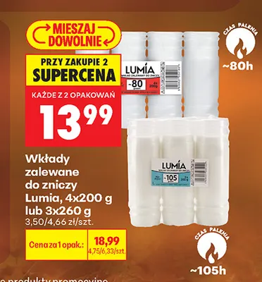 Wkłady zalewane do zniczy Lumia 4-pak promocja w Biedronka