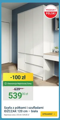 Szafa z półkami i szufladami IDŹCZAK 120 cm biała promocja w ERLI