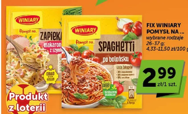 Fix Winiary Pomysł na Spaghetti po bolońsku promocja w Euro Sklep