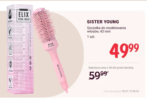 Szczotka do modelowania włosów Sister Young Elix Cera Heat 43 mm promocja w Rossmann