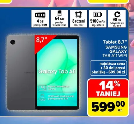 Tablet 8,7" Samsung Galaxy Tab A11 WiFi promocja w Carrefour