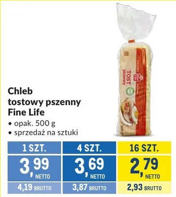 Chleb tostowy pszenny Fine Life promocja w Makro