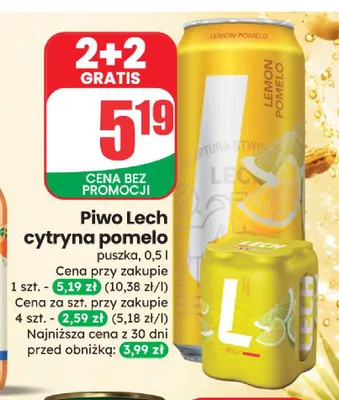 Piwo bezalkoholowe Lech Free cytryna pomelo promocja w Dino