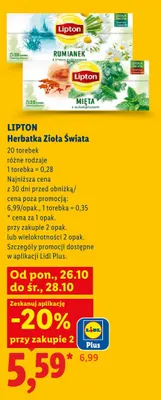 Herbatka Lipton Zioła Świata Mięta z eukaliptusem promocja w Lidl