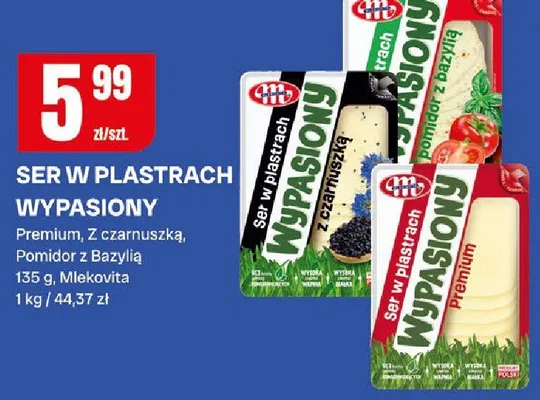 Ser w plastrach wypasiony Premium, Z czarnuszką, Pomidor z Bazylią promocja w Chorten