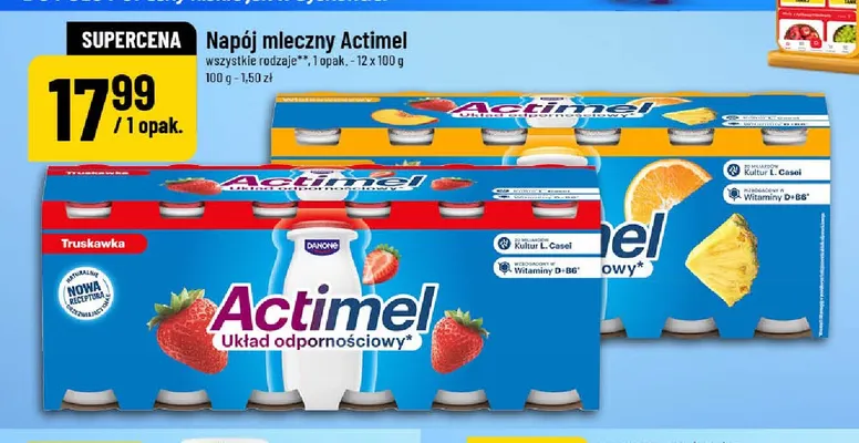 Napój mleczny Actimel truskawkowy 12-pak promocja w POLOmarket