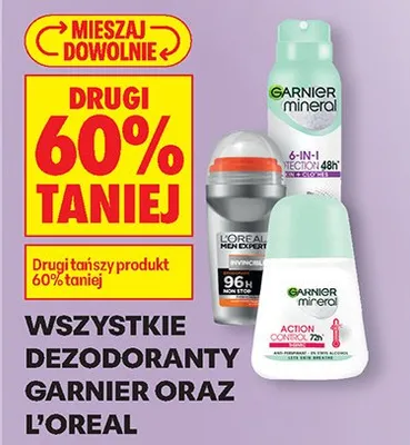 Wszystkie dezodoranty Garnier oraz L'Oreal DRUGI -60% promocja w Biedronka