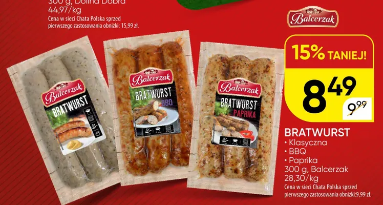 Kiełbaski Bratwurst BBQ Balcerzak promocja w Chata Polska