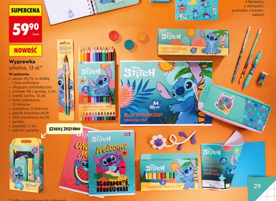 Wyprawka szkolna 13 elementów St. Majewski Disney Stitch promocja w Biedronka