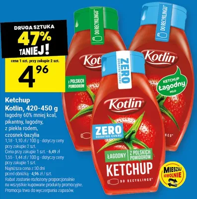 Ketchup łagodny 60% mniej kcal, pikantny, łagodny, z piekła rodem, czosnek-bazylia promocja w Twój Market