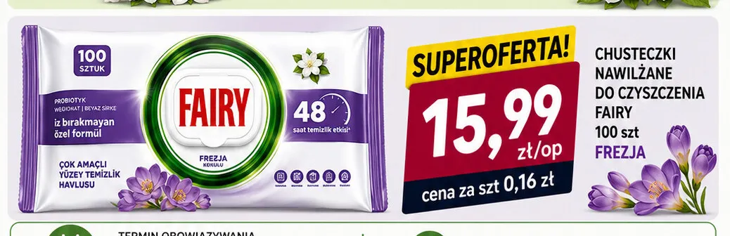 Chusteczki nawilżane do czyszczenia Fairy Frezja promocja w emma MARKET