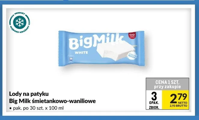Lody na patyku Big Milk śmietankowo-waniliowe promocja w Makro